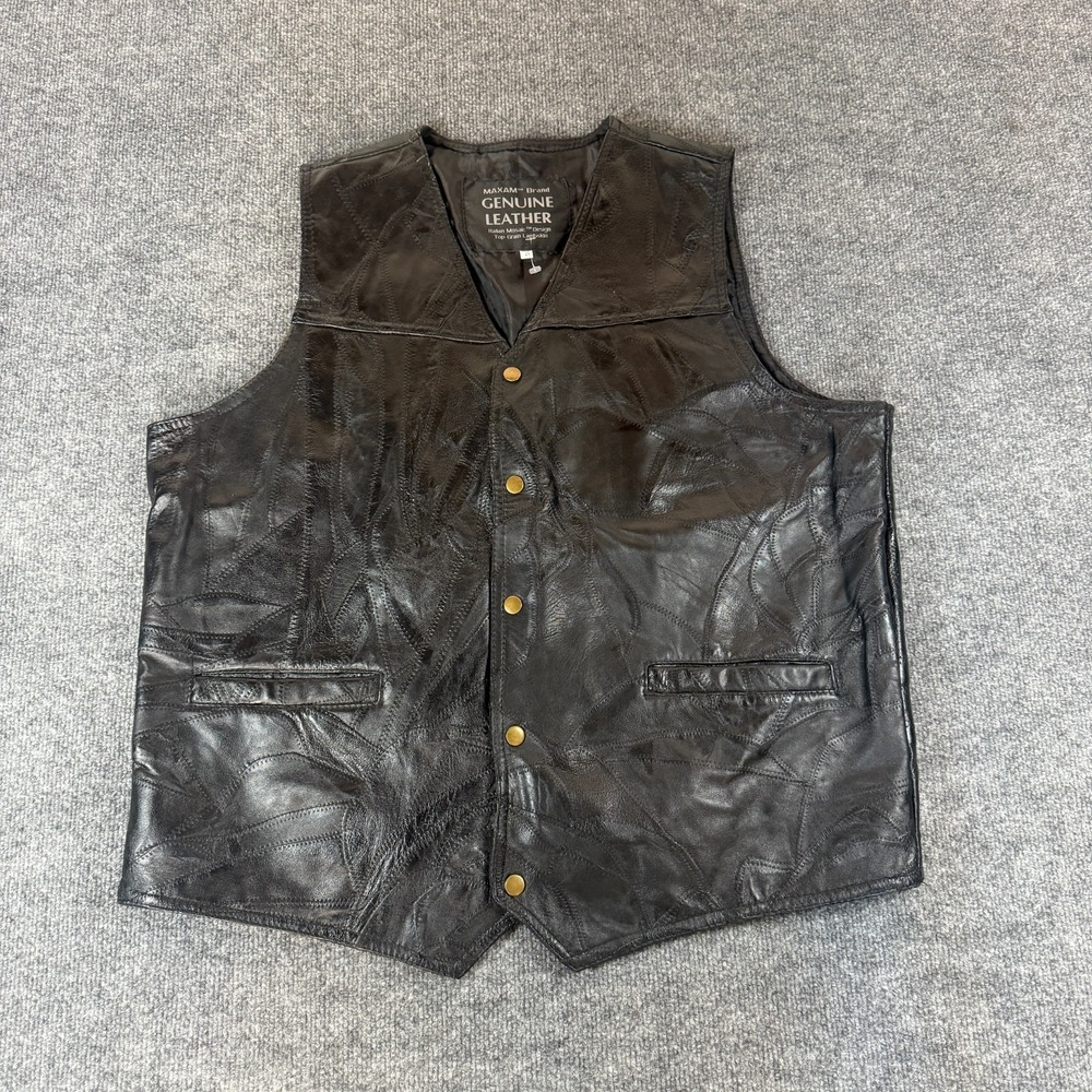 VTG Maxam Men's Genuine Leather Italian Mosaic Top Grain Lambskin Biker Vest 2XL